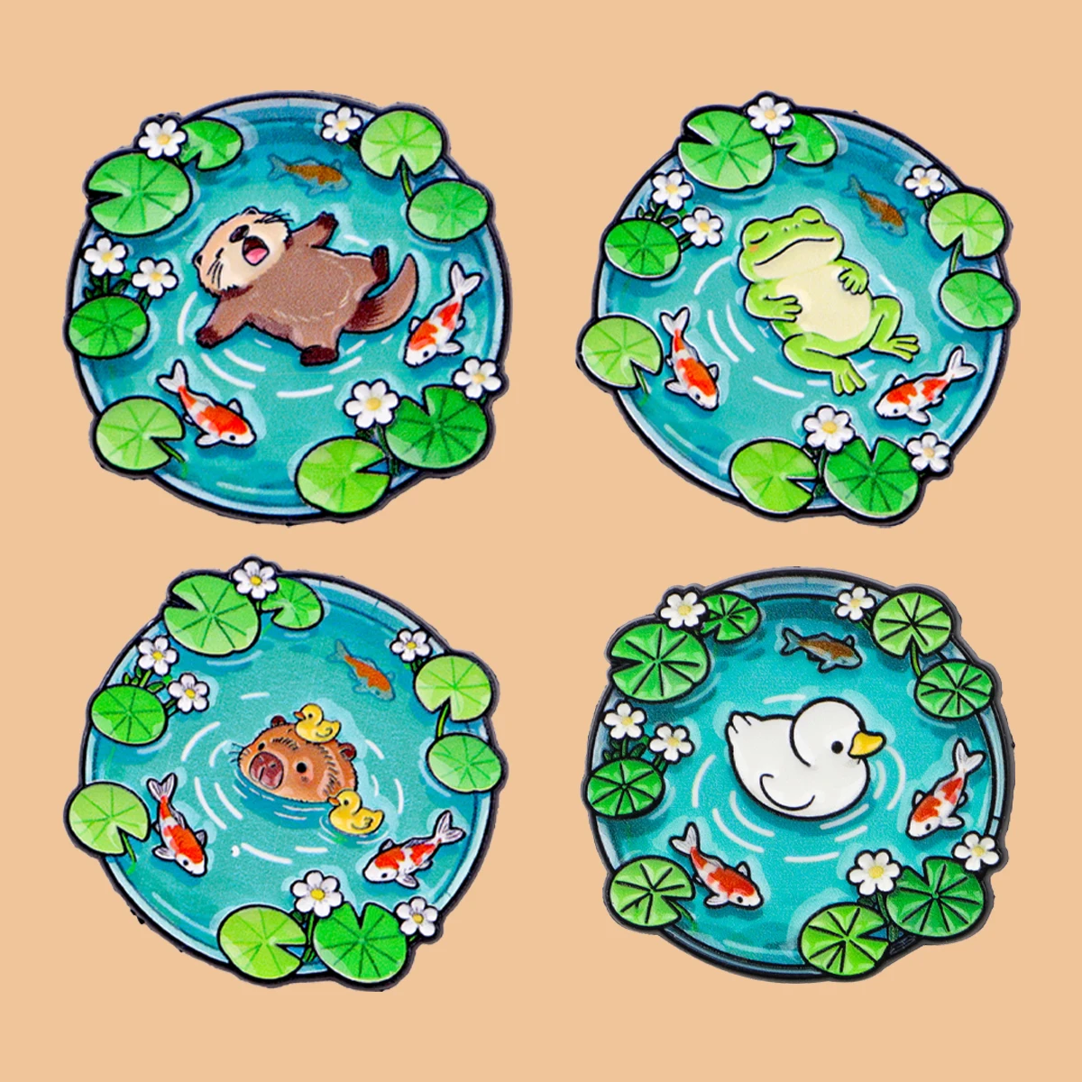 Pond Landscape Otter Duck Enamel Pin Frog Animals Brooch Lapel Pin Badge on Backpack Clothing Accessories Fashion Jewelry Gifts