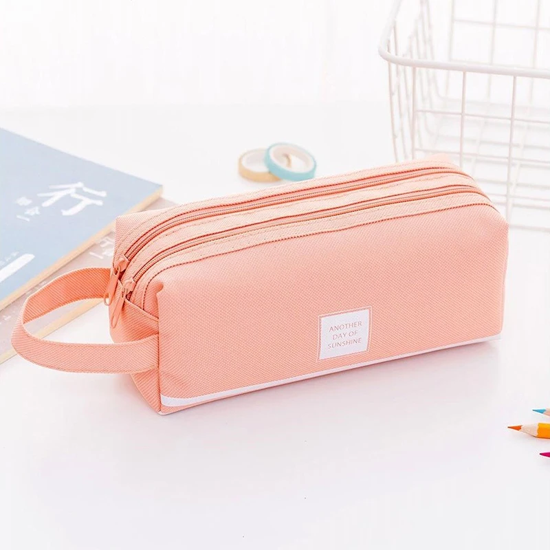 Girls Cute Pencil Case Pen Storage Bag 2 Compartments Makeup Coin Purse For Women Pen Pouch School Student Stationery Supplies