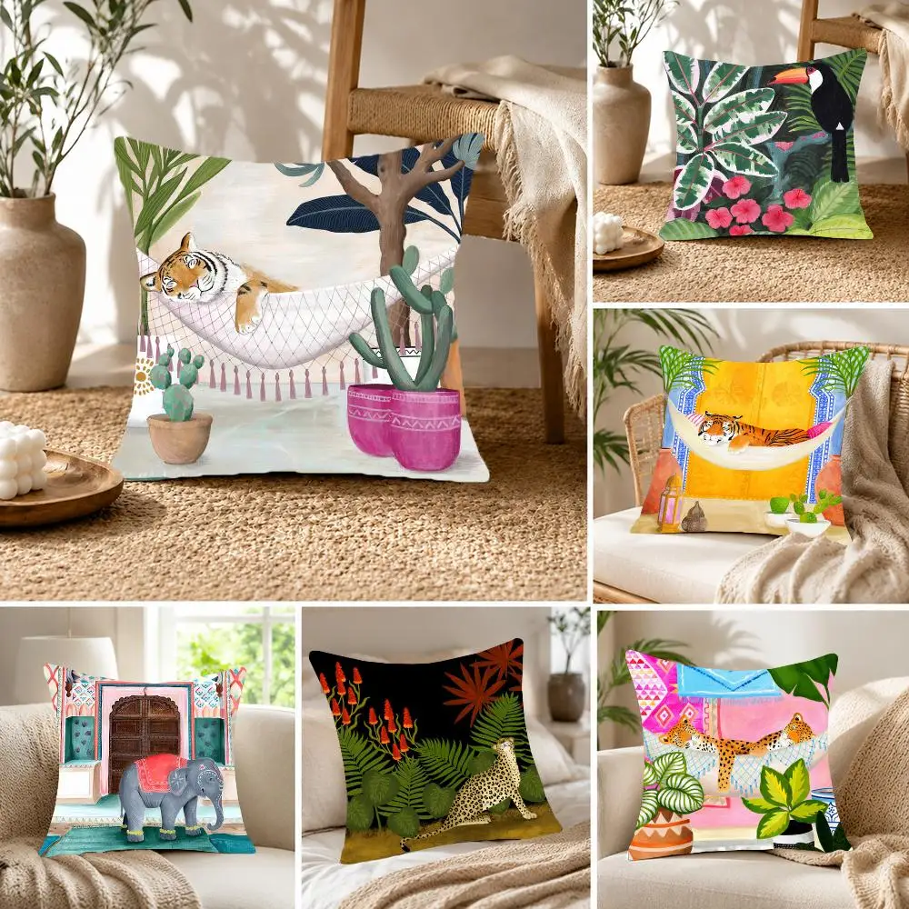 Vibrant C-Cheetah Llama Leopard Jungle Classic Anime Cushion Cover Fluffy velvet Nordic style plush Living room sofa decorative