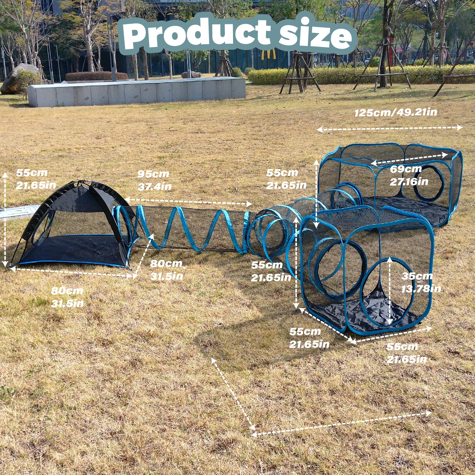 4-in-1 Portable Mesh Pet Fence Playhouse Multi-Animal Cage with Tunnel Indoor Outdoor Easy Setup for Cats And Small Animals