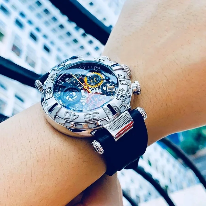 Reef Tiger/rt For Men Watch Chronograph Japan Quartz Male Wristwatch Date Panda 3d Stereo Skeleton Sapphire Crystal Reloj Hombre