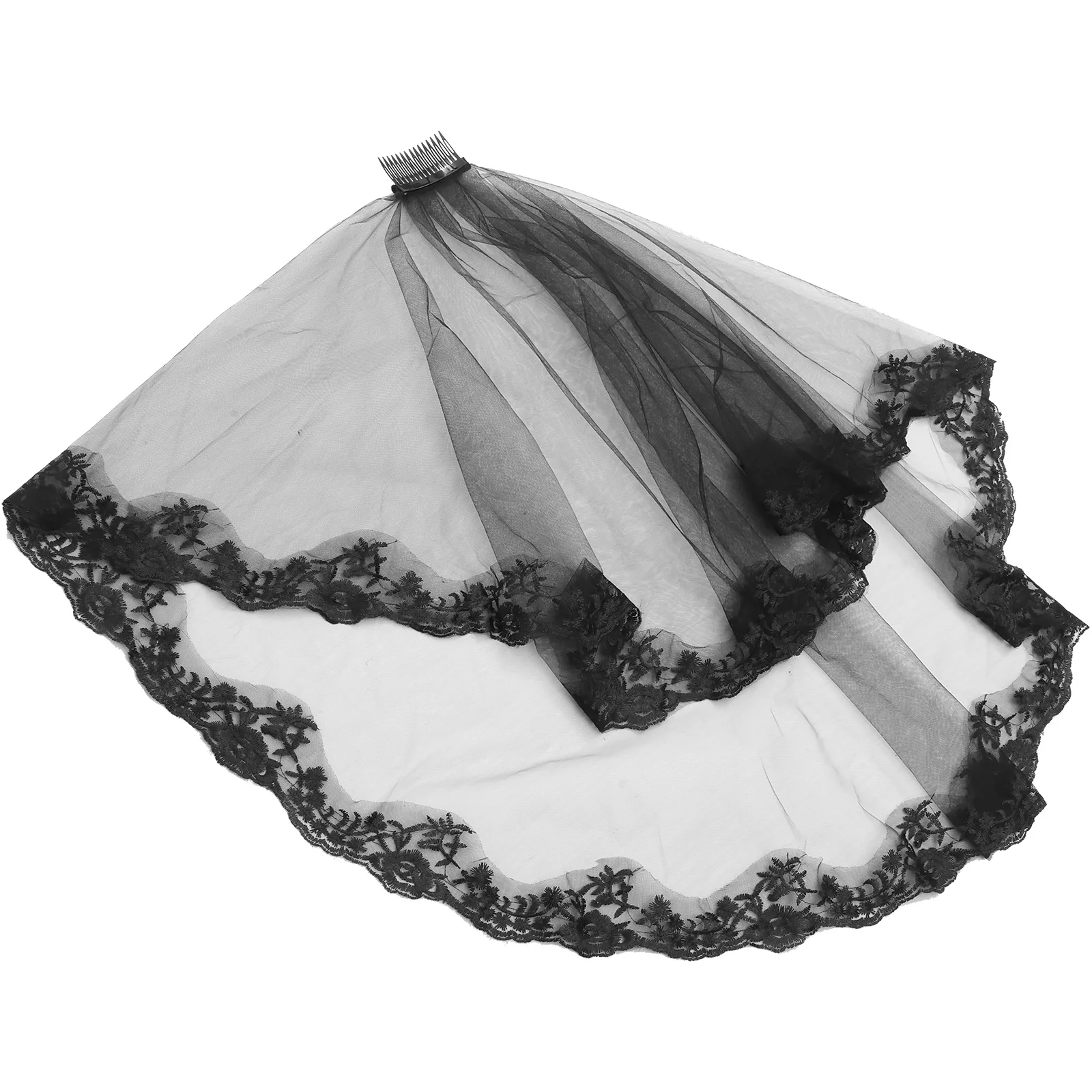 

Black Lace Wedding Veil Ribbon Border Delicate Mantilla Bridal Veil Long Style for Halloween Bride Wedding Engagement