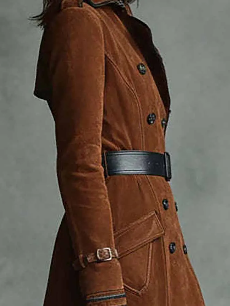 

Двубортная женская куртка с карманами для отдыха, осенне-зимняя темпераментная меховая верхняя одежда, винтажный коричневый плащ с лацканами и длинными рукавами