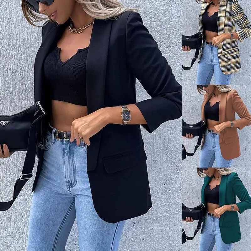 

Женский пиджак с длинным рукавом и принтом, приталенный, с воротником, в деловом стиле, модный, зимняя коллекция