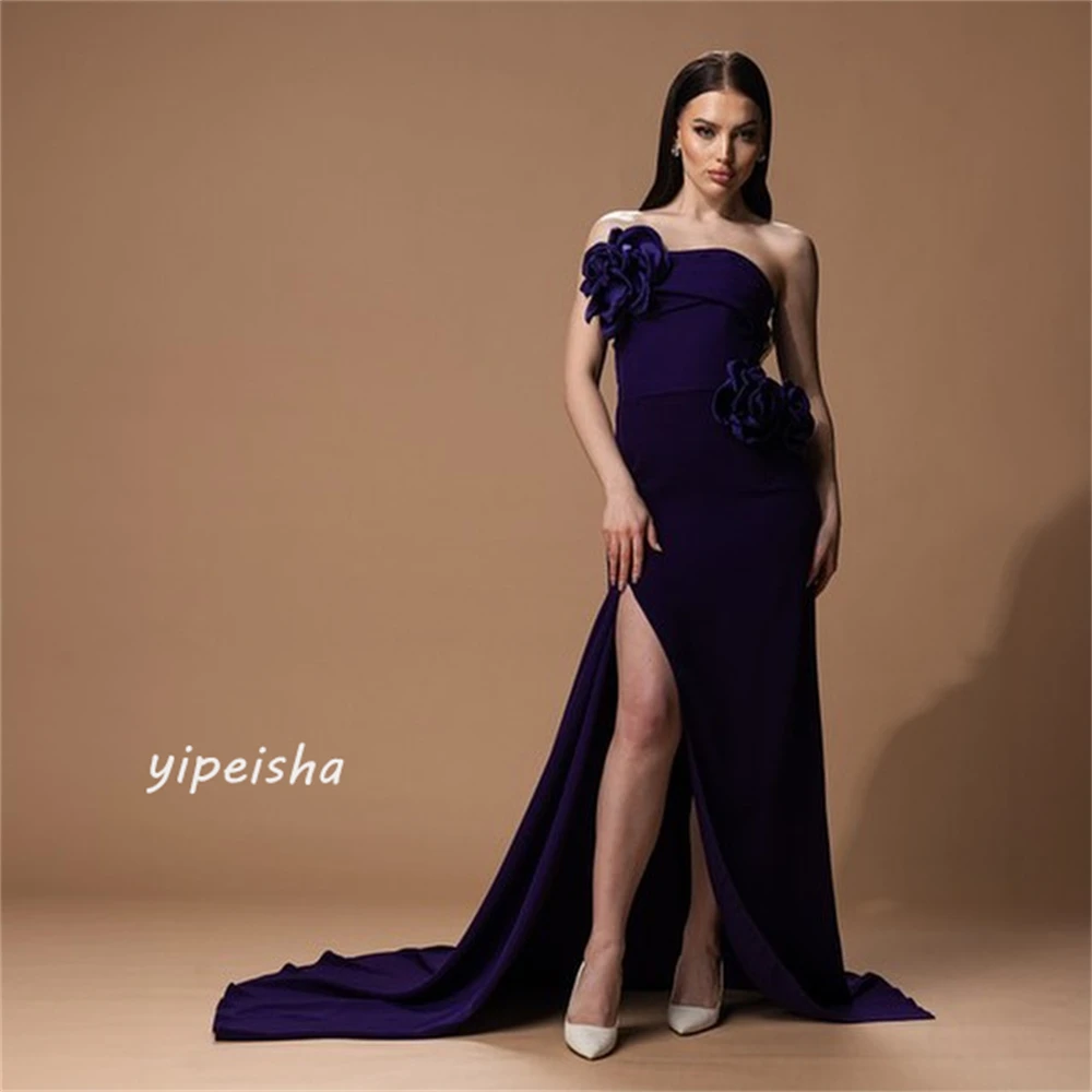 Customized Jiayigong  Jersey Flower Draped Clubbing A-line Strapless Bespoke Occasion Gown Long Dresses Saudi Arabia