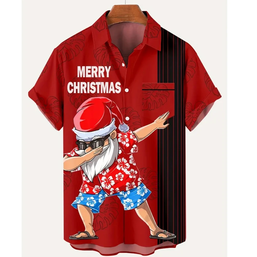 Camisas con tema del Festival de Navidad para hombre, camisa informal con estampado 3D, camisetas de moda de Año Nuevo de manga corta con gráfico de Papá Noel para hombre