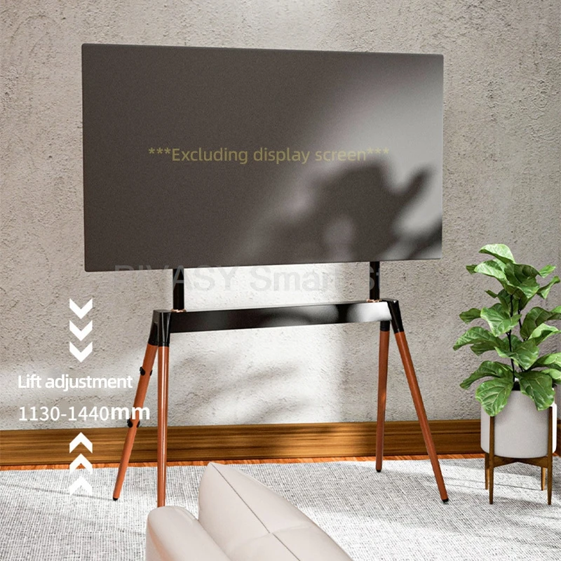 No Drill Art TV Mount 55-86 Inch Modern Artistic TV Floor Stand Solid Wood for Living Room 40KG Load Bearing with Safety Straps