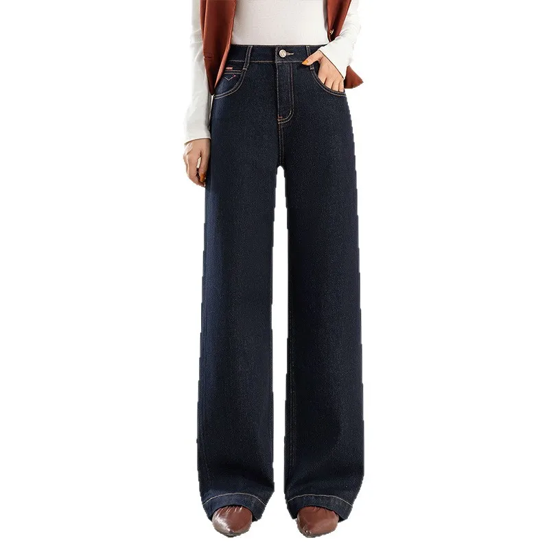 أزياء كلاسيكية فضفاضة مستقيمة واسعة الساق للنساء، خريف جديد التخسيس الراقية غير يتلاشى الجينز #5