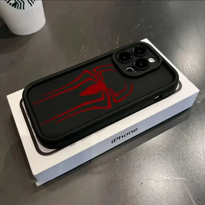 Cool Spider man logo Plain Multistep Soft Silicone Phone Case For iPhone 16 11 12 13 14 15 Pro Max X XS XR 7 8 15Plus SE2 Cover