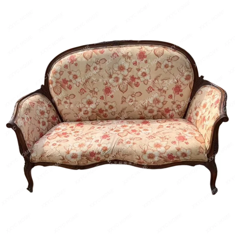 

solid wood carving flower old sofa fabric studio medieval leisure chair