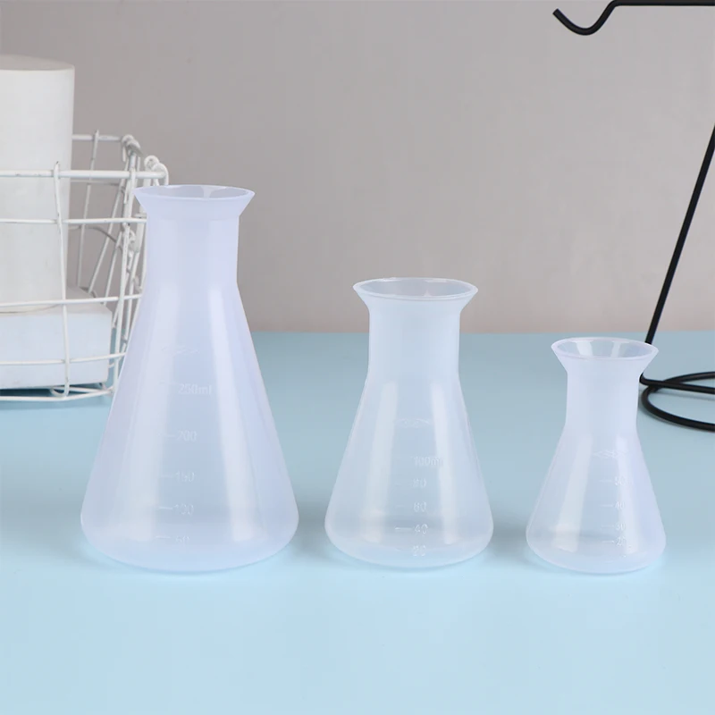 1 pz 50/100/250ml plastica Erlenmeyer boccetta collo stretto triangolo conico boccetta chimica strumento di analisi di laboratorio