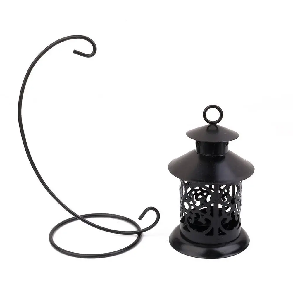 European Moroccan Style Retro Iron Art Candlestick Black Elegant Hanging Holder Tea Light Stand Bedroom Wedding Decor