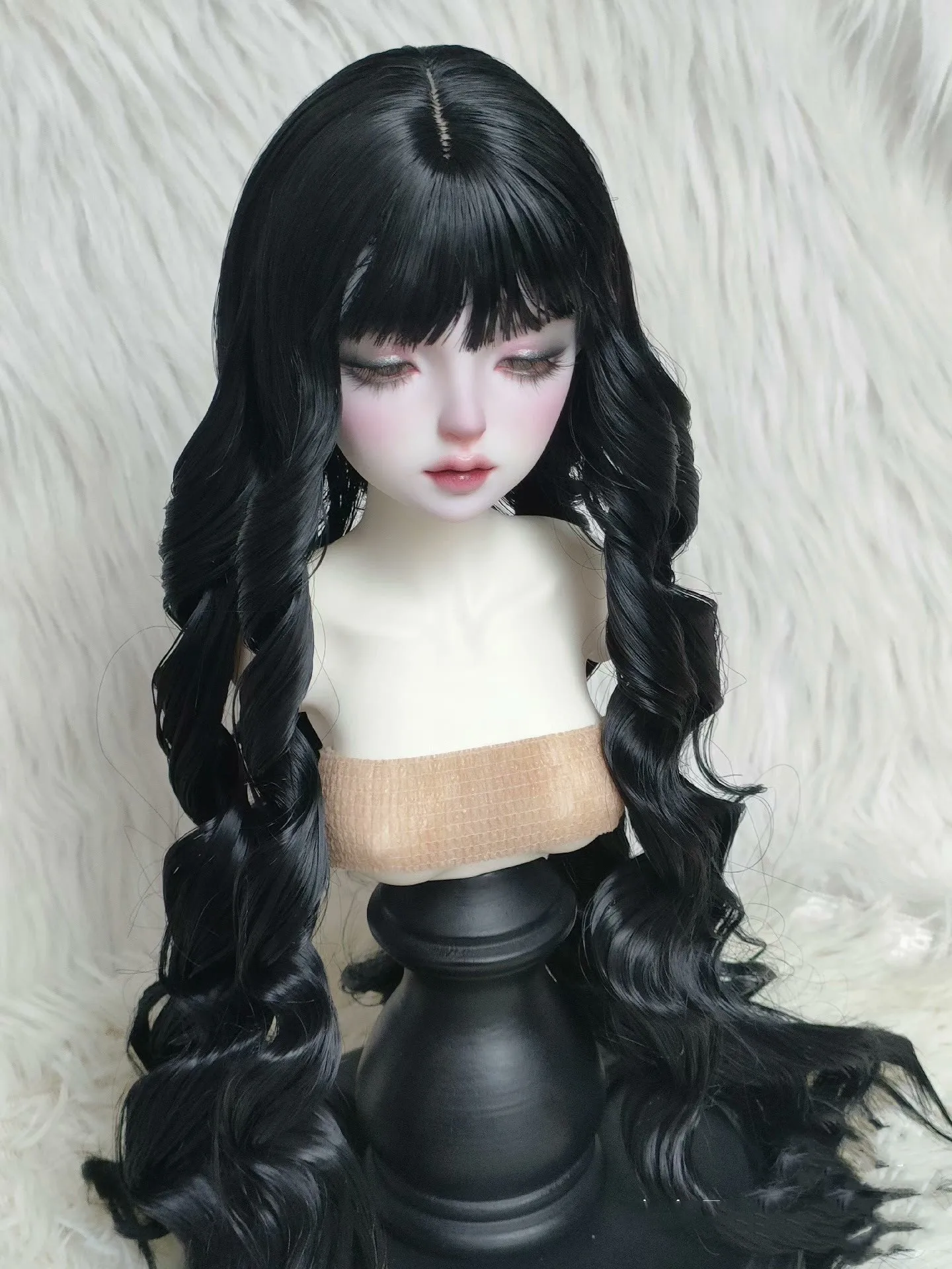 Doll Accessories 1/3 BJD Doll Wig Black Bang Hair High Remperature Silk Roll Hair Free Shipping