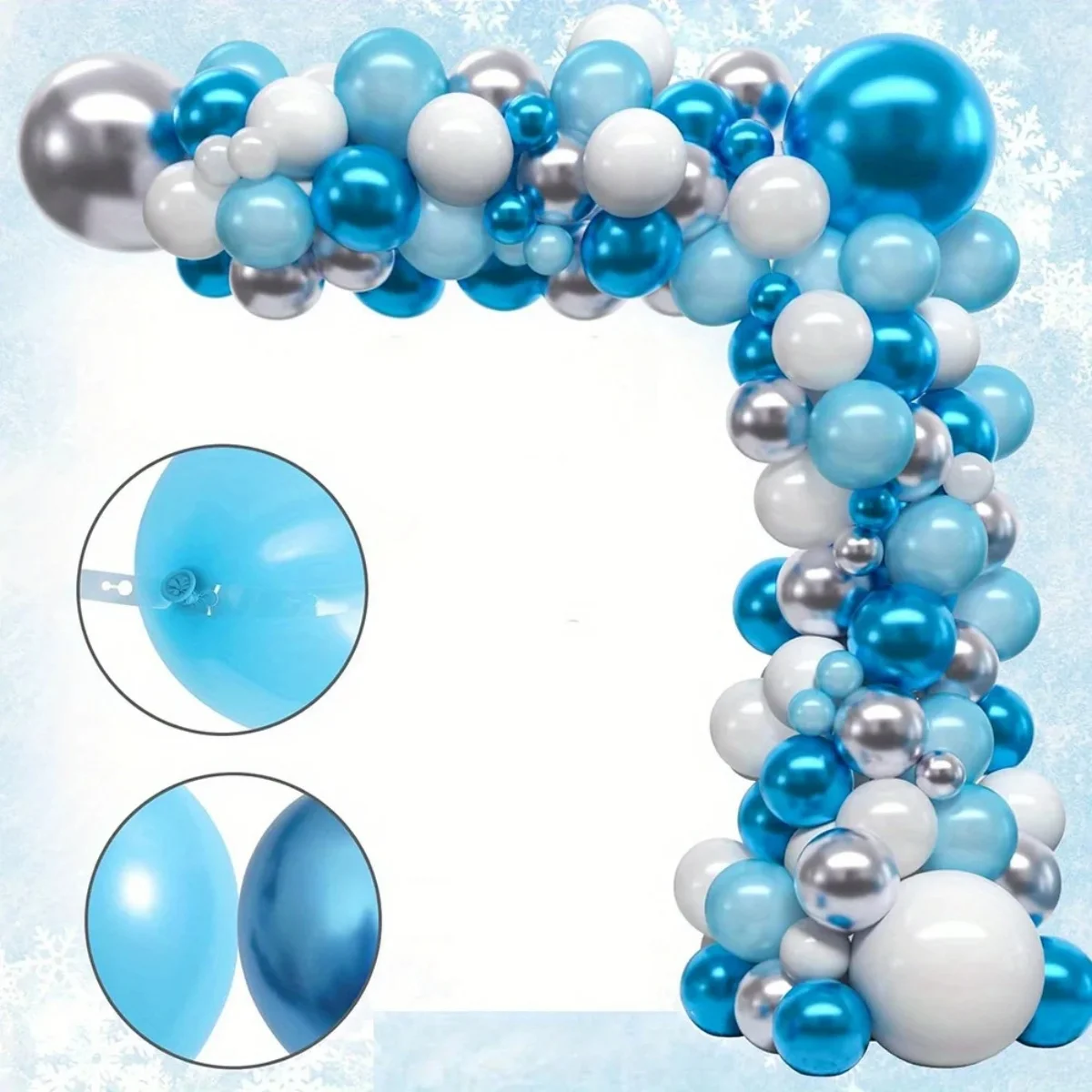 126 قطعة مجموعة إكليل بالون ندفة الثلج لحفلات أعياد الميلاد الشتوية وديكورات حفلات بلاد العجائب الشتوية الداخلية/الخارجية