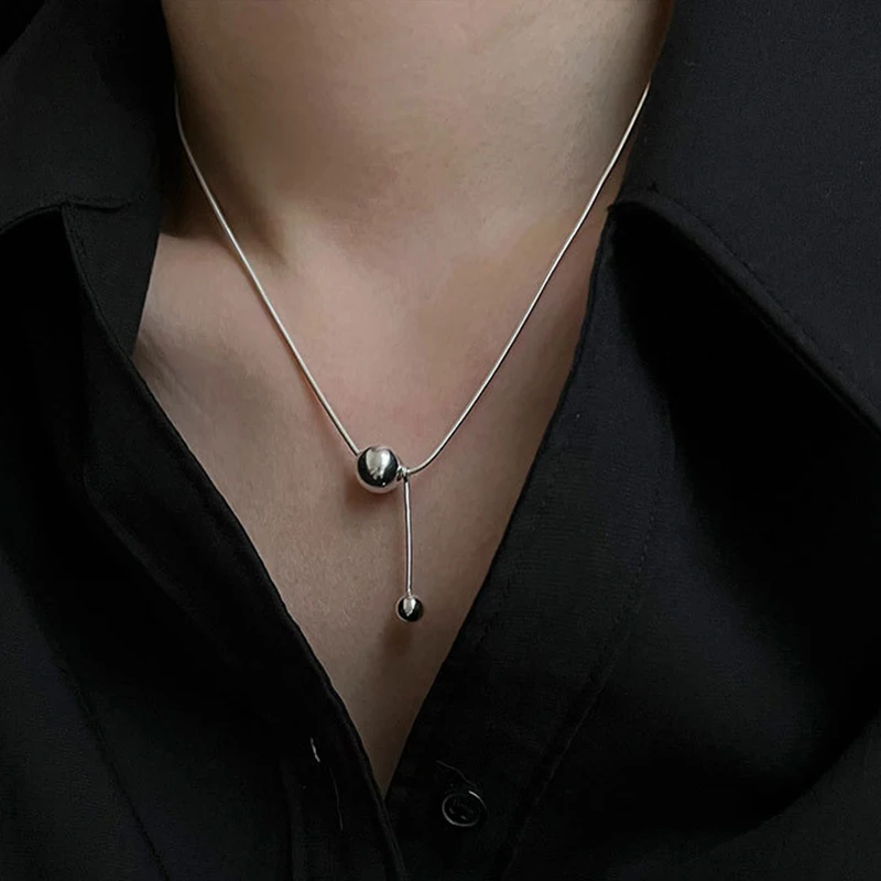 PANJBJ 925 Sterling Silver Line Necklace for Women Girl Fashion Concise  Individuality Jewelry Birthday Gift Dropshipping