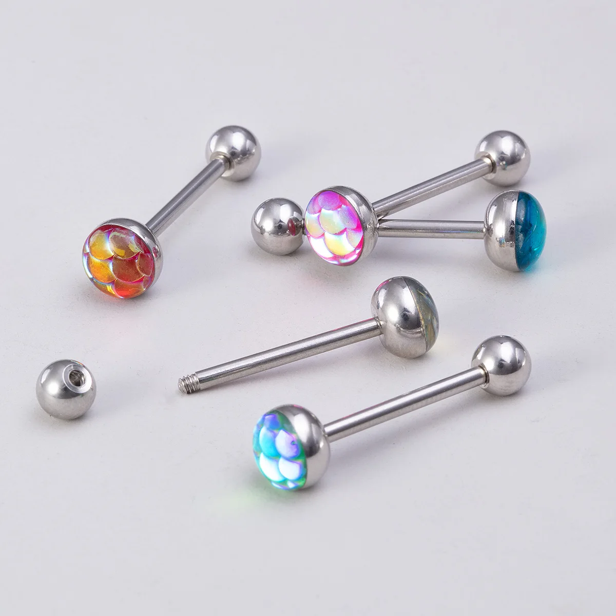 14G Fish Scale Epoxy Top Tongue Piercing Barbell for Women Men Stainless Steel Sexy Piercings Tongue Ring Stud Fashion Jewelry