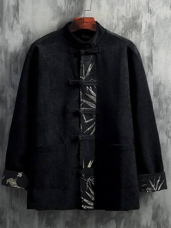 

Мужской костюм в стиле ретро: вельветовый тан-костюм с контрастными пуговицами, новый китайский стиль, повседневная молодежная одежда