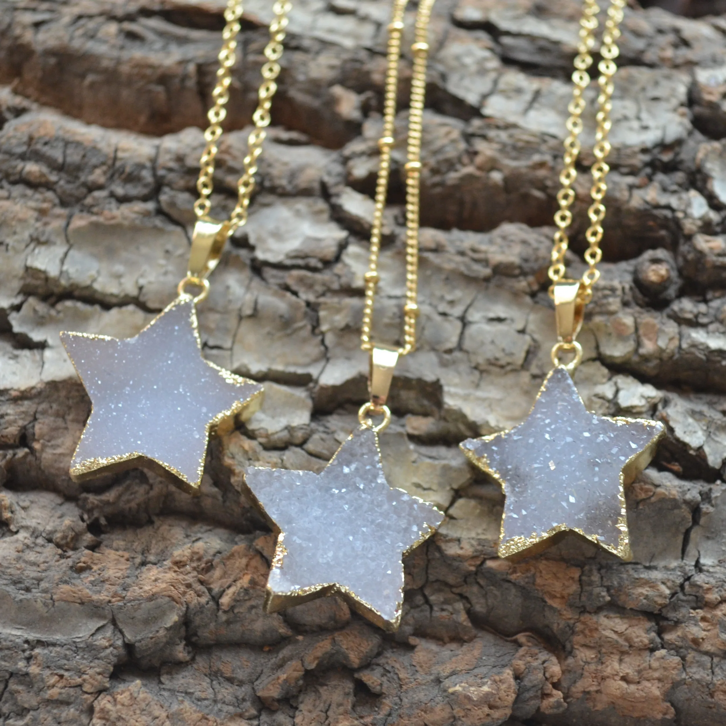 

Nature star shape druzy pendant choker necklace Fashion women jewelry