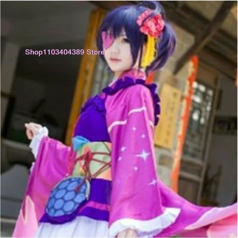 Takanashi Rikka Cosplay Costume Anime Love, Chunibyo & Other Delusions Lolita Pink Kimono Uniform Wig Bag Halloween Party Shows