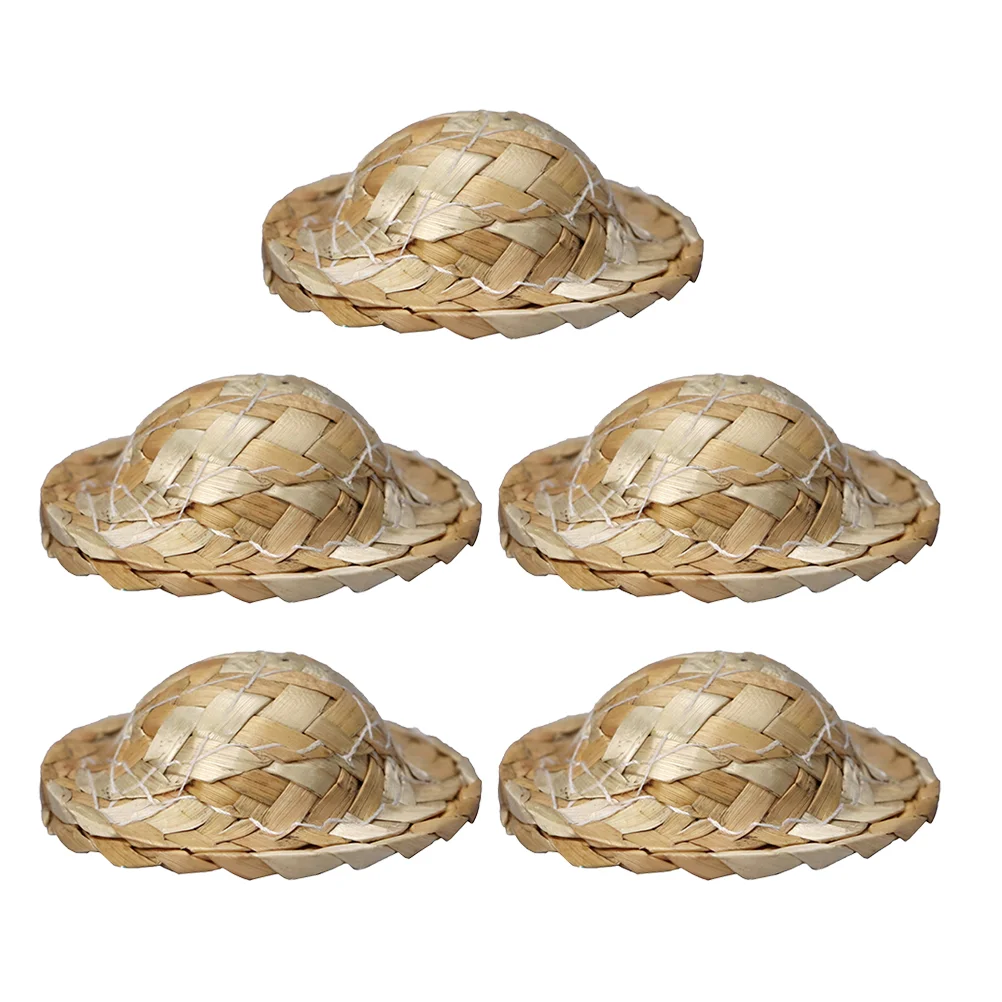 Chapeau de paille décoratif pour petite maison, ornements miniatures pour fille, meubles modèles pour micro scène, plante, accessoires, 5 pièces