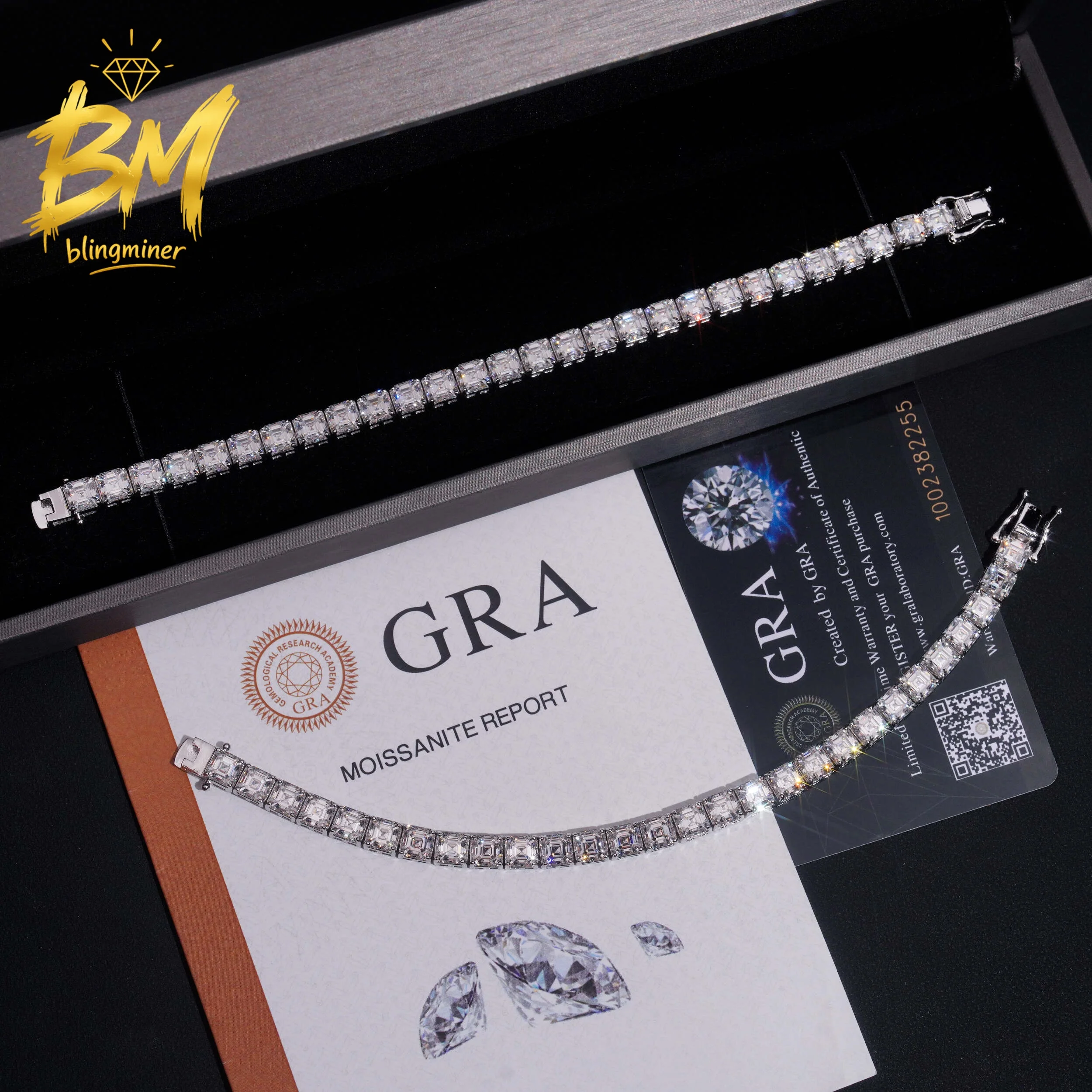 Blingminer 5.5mm VVS Moissanite Asscher Tennis Chain Iced Out Necklaces For Men S925 Silver Jewelry With GRA Free Shipping