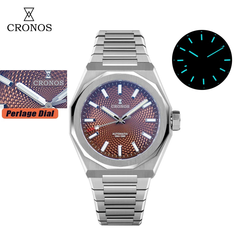 Cronos Nieuwe Ruit Perlage 39mm Wijzerplaat PT5004 Miyota 90S5 See-through Caseback Mannen Automatische Horloges 10ATM Lumious - afbeelding 1