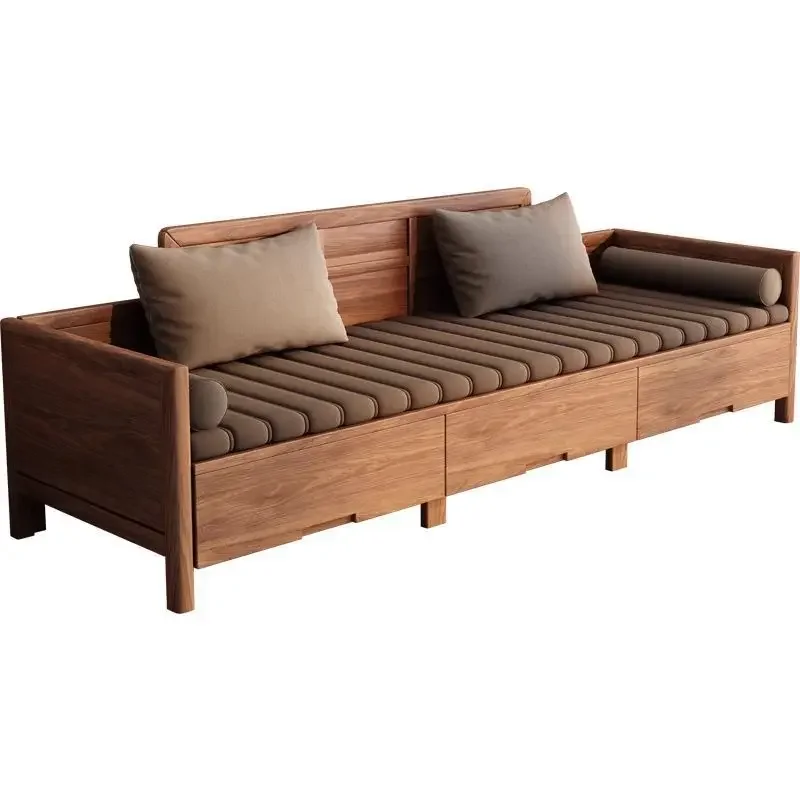 Walnut Arhat bed, modern simple storage sofa, chaise longue bed