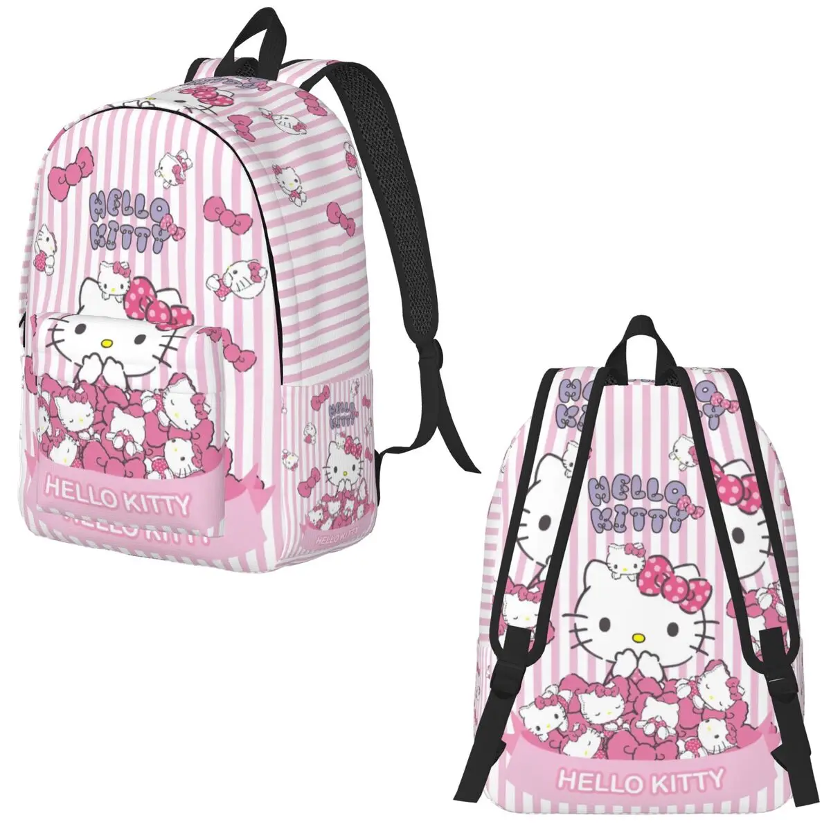 Pink Hello Kitty Cats Cartoon Merch Backpack for Preschool Primary School Student Bookbag Boy Girl Kids Daypack for Hiking