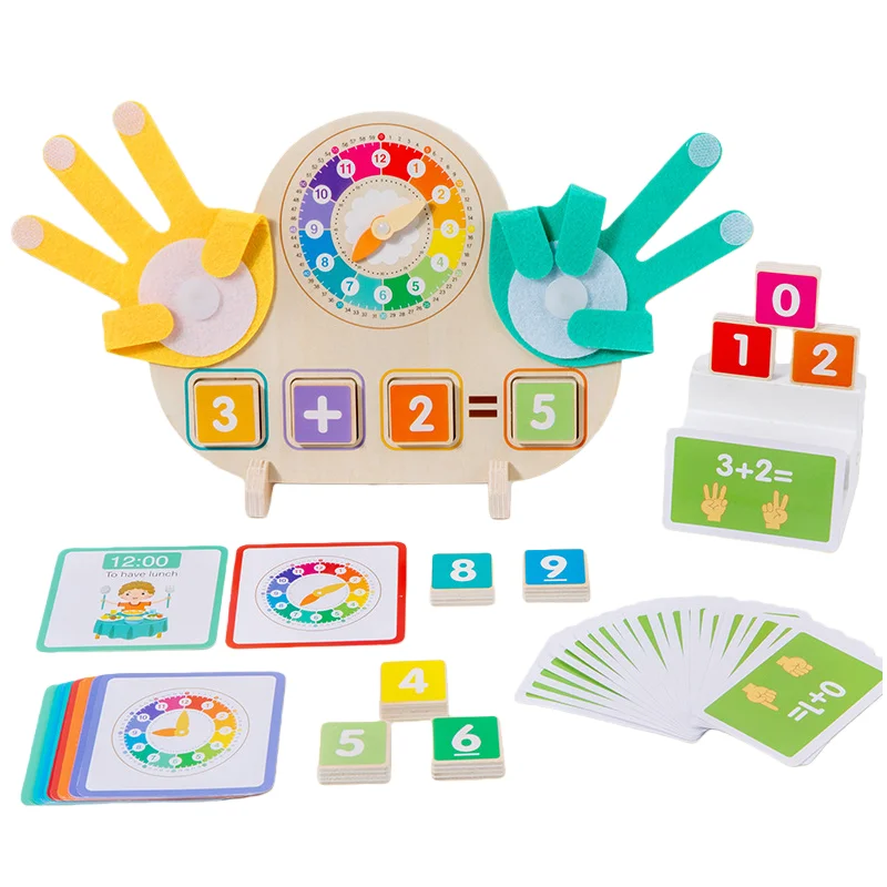 

Kids Early Education Math Toys Cartoon Wood Clock Finger Teaching Tools Arithmetic Board Digital Cognition Montessori Toy Gifts