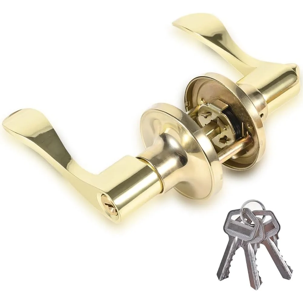 

High-Security Stainless Steel Round Ball Door Handle with Lock & Key,Door Lever for Front Door, Bedroom, and Interior(Gold)