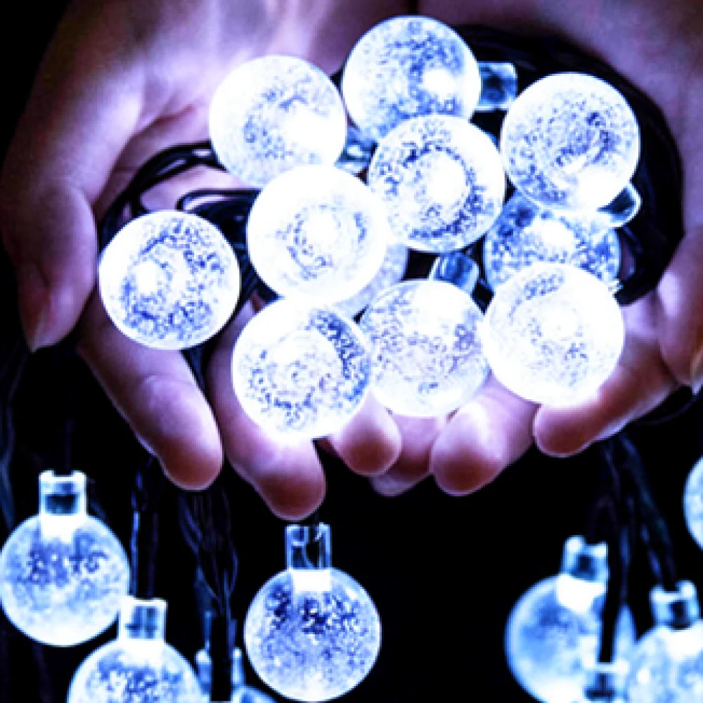 Led Solar String Lights Cherry Blossom Bubble Ball Outdoor Waterproof Lamp For Garden Yard Patio Holiday Party Decor