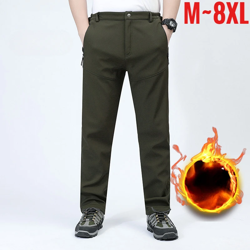 Big Size Men's Winter Pants Softshell Waterproof Fleece-lined Trouser Male Outdoor Plus Large 6XL 7XL 8XL Warm Hiking Snowboard