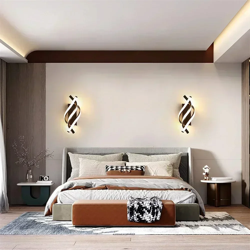 Lámpara de pared LED moderna, diseño curvo, lámpara de pared en espiral para sala de estar, dormitorio, mesita de noche, pasillo, decoración del hogar, aplique de iluminación interior