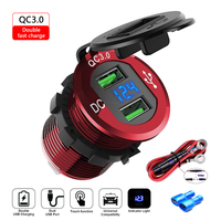 12V 24V Car Quick Charge 3.0 Dual USB Charger Waterproof Socket Aluminum Metal 36W Power Outlet Fast Charge with LED Voltmeter