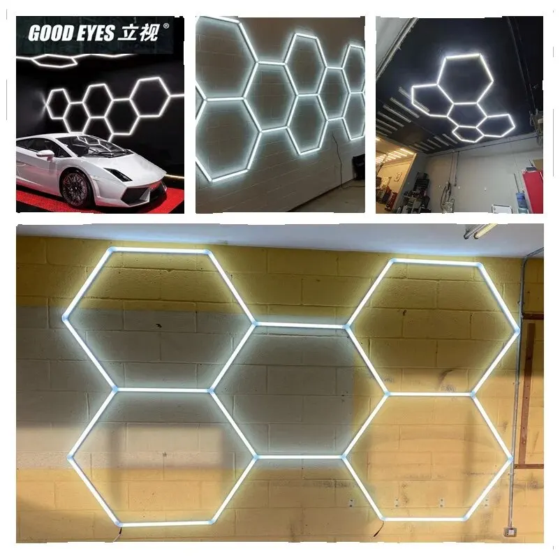 Imagem -02 - Tubos de Luz Led Hexagonais para Garagem Luz Montada Faça Você Mesmo Design Livre Oficina de Detalhamento do Carro 110v240v 6500k