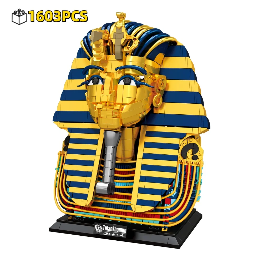 1603 pièces NOUVEAU Masque doré du pharaon égyptien Blocs de construction Briques Modèle à assembler Jouets DIY pour garçons Cadeau de Noël