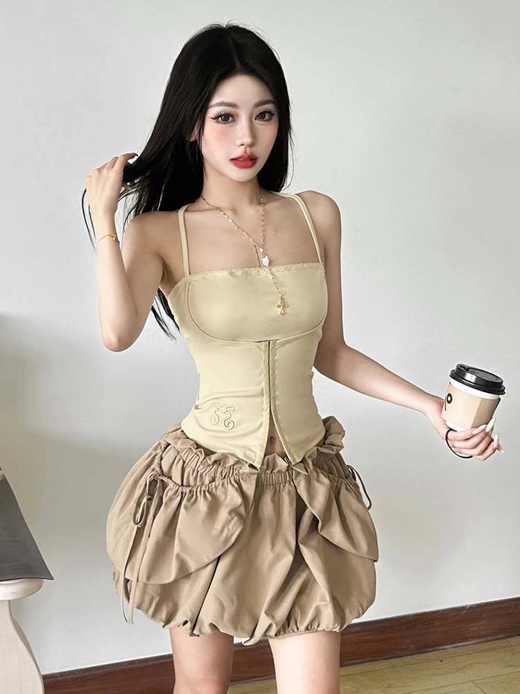 

Свободный комплект из жилета и юбки с одной пуговицей, висящий цветочный бутон, высокая талия, юбка для тела для девочек