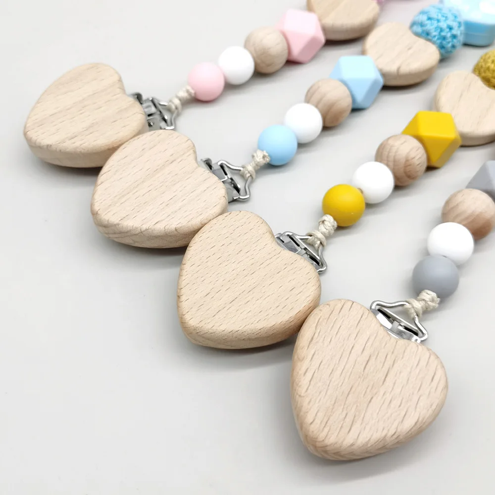 Mom Dad Teether Pendant Silicone Bead Baby Pacifier Clip Chain