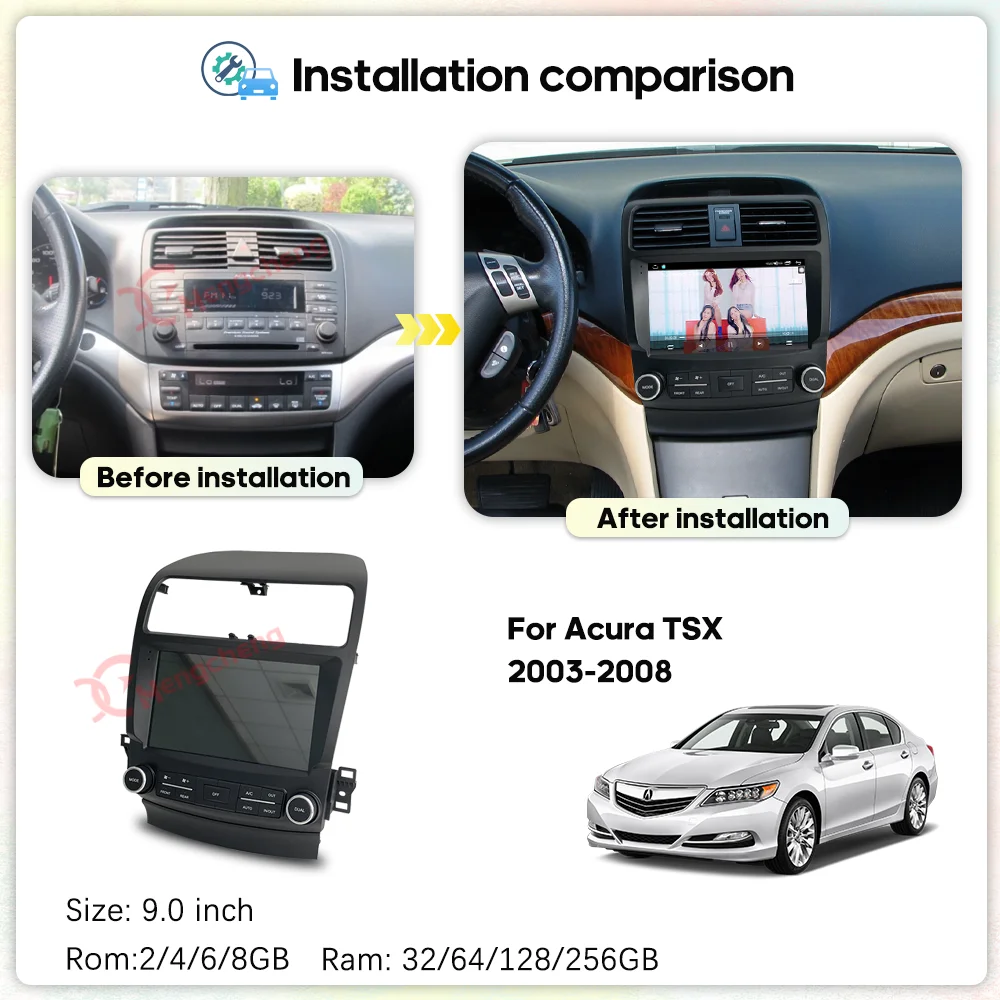 9.0inch For Acura TSX  Honda inspire 4 2003-2008 Car Multimedia Video Player GPS Navigation Radio Android13 Carplay Auto 4G Wifi