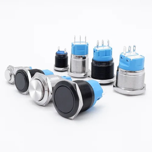 Imagen 2 del producto 12 16 19 22mm interruptor de botón de Metal botón de presión cabeza plana alta 1NO 1NC momentáneo auto reinicio bloqueo interruptor negro