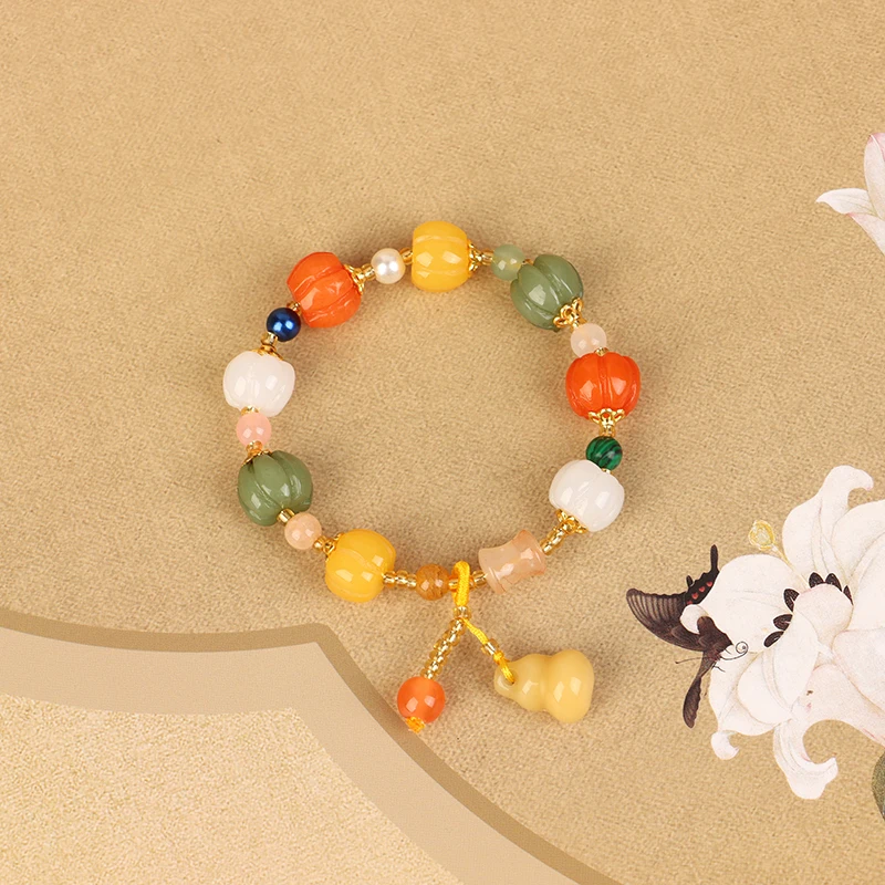 Jade Bracelet For Women Ethnic Natural Stone Beads Joint Pendant Fashion String Wristband