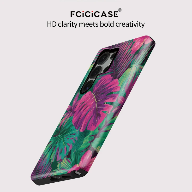Funda de teléfono Fcicicase con hojas para Samsung Galaxy S24 S23 S20 FE Plus S25 Ultra A36 A56 A26 A16 5G, funda acrílica a prueba de golpes para PC