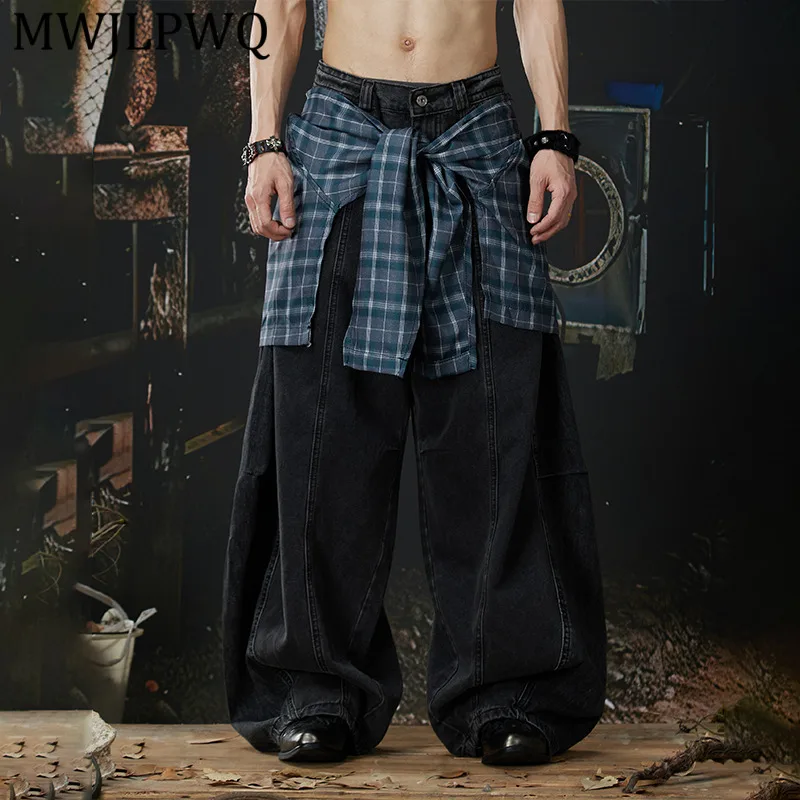 

Мужские двусторонние брюки MWJLPWQ с отстегивающимися клетчатыми вставками, уличный стиль, объемный крой, с эффектом потертости, свободные, широкие штанины, модель 13918