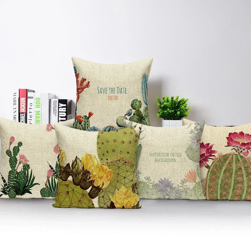 Nordic Square Pillow Cover Cactus Plants Series Cushion Cover for Sofa Seat Bed Decor Pillow Case Letter Throw Pillows Covers