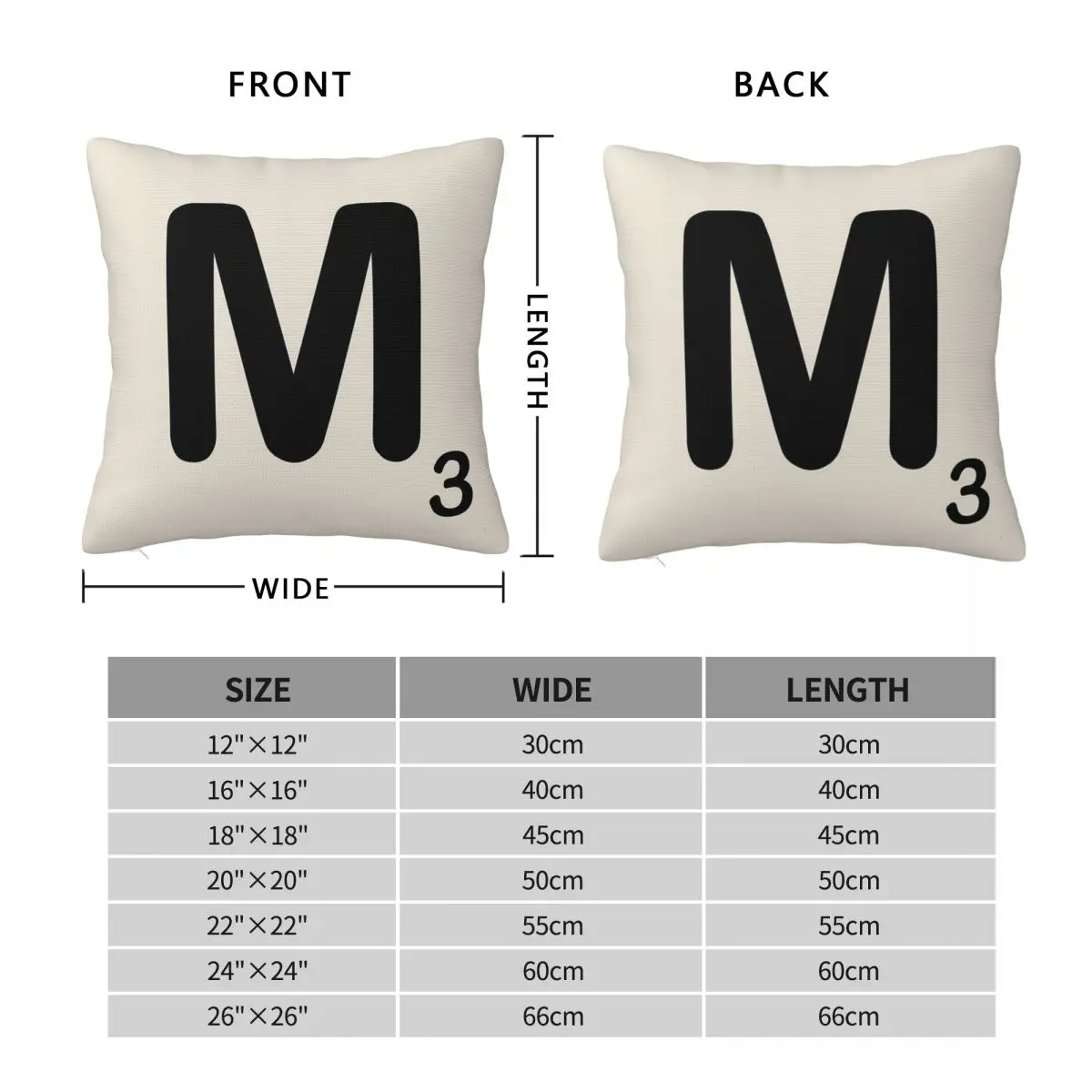 Scrabble Tile M Square Pillowcase Polyester Linen Velvet Pattern Zip Decorative Pillow Case Car Cushion Case Wholesale 45x45