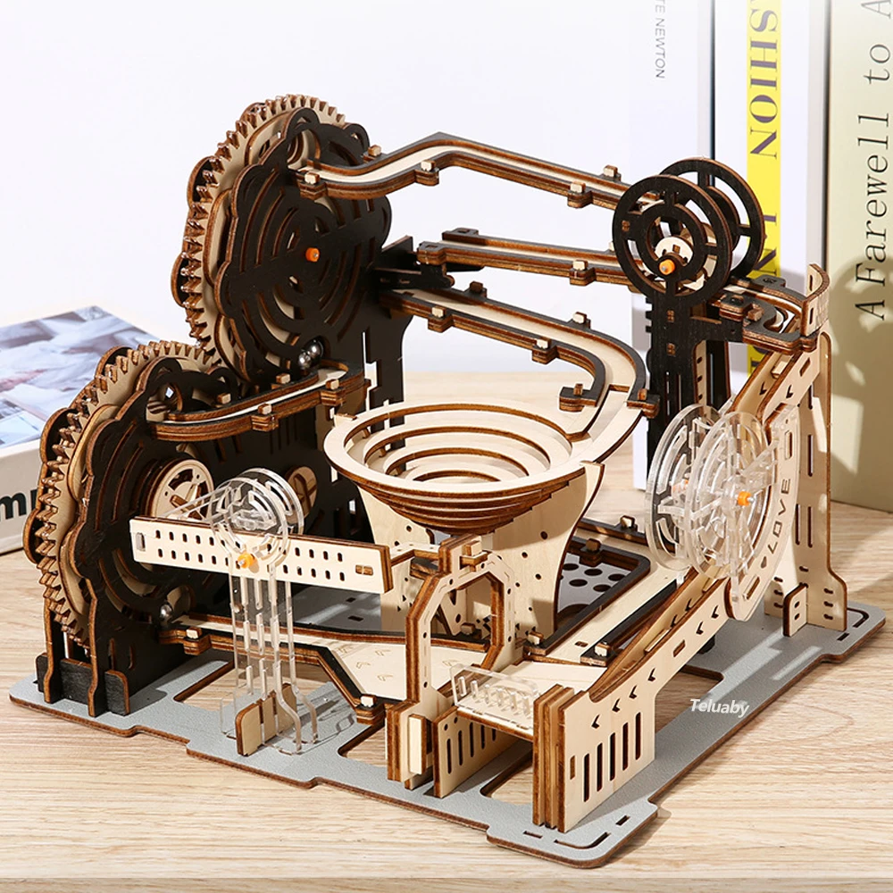 3D Wooden Puzzle Marble Run Set DIY Assemble Mechanical Model Building Kits STEAM Educational Toys for Adult Kids Birthday Gifts