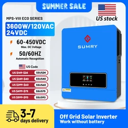 Sumry 3.6kw Hybrid Solar Inverter 110/120v 24v Dual Output with MPPT 120A 60-450v 50/60hz Home Inversor Pure Sine Wave