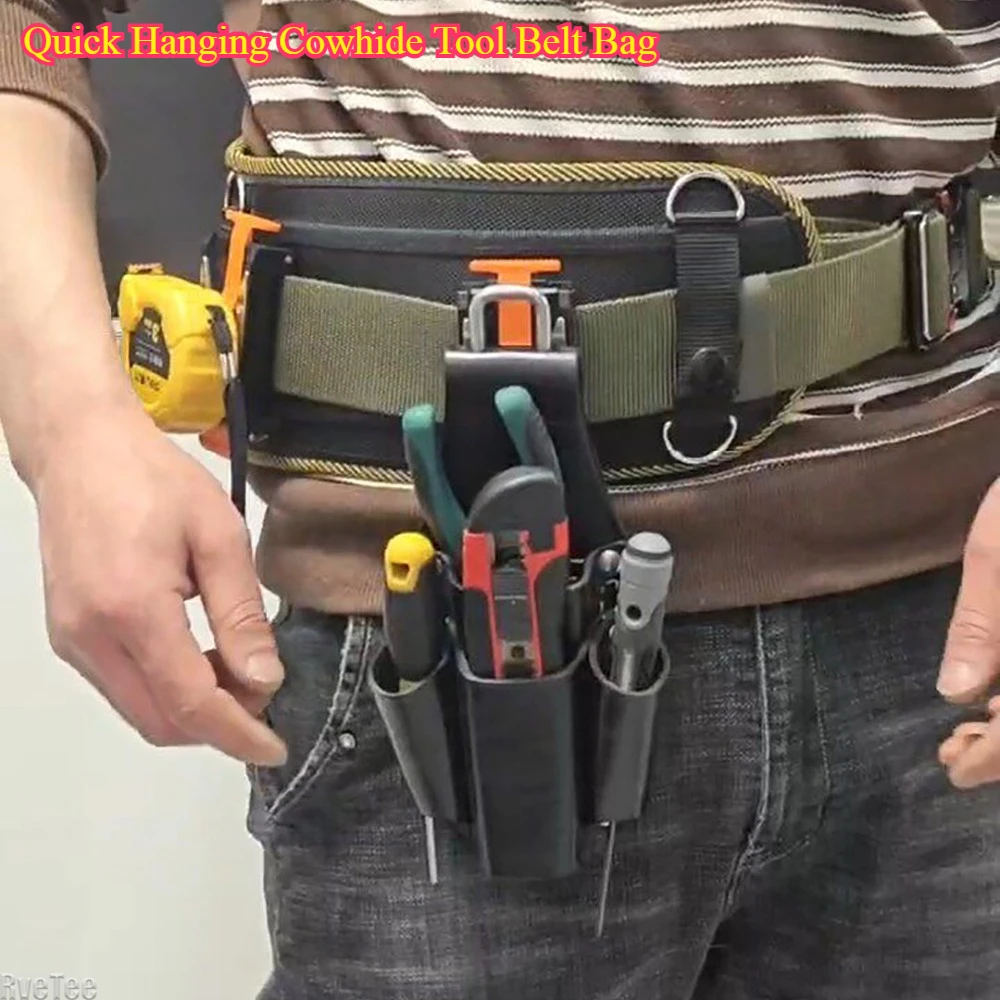 Quick Hanging Cowhide Tool Belt Bag - Pliers Bag for Electrician Tools Organizer Man Gift for Tajima Tool