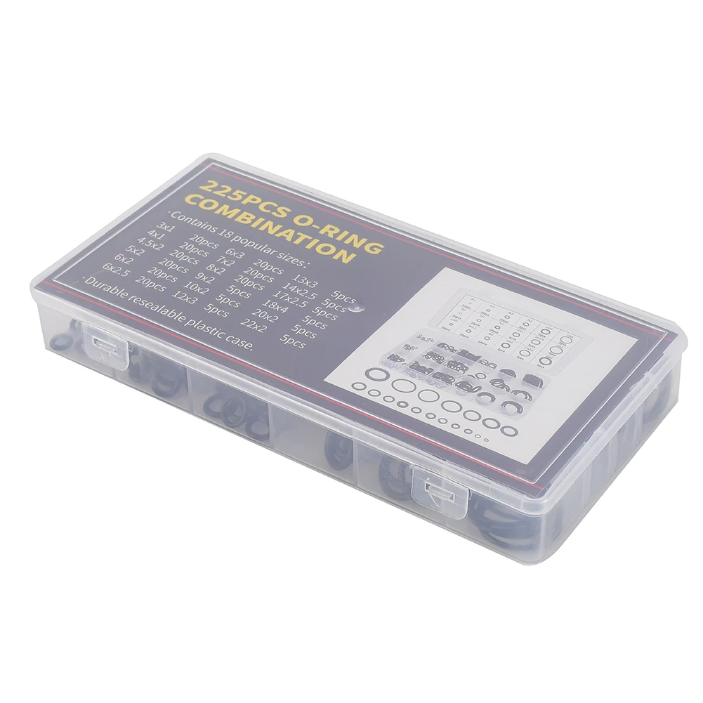 Rubber O For Ring Kit 225 Pieces for Industrial Sealing Tasks in Plumbing Garage Hydraulic Pneumatic and Mechanical Environments