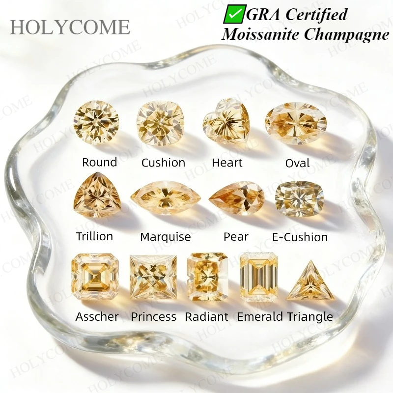 

Moissanite Gemstone GRA Certified Multi-shapes Champagne Loose Stone Beads for Wedding Ring Earring Bracelet Jewelry DIY Design